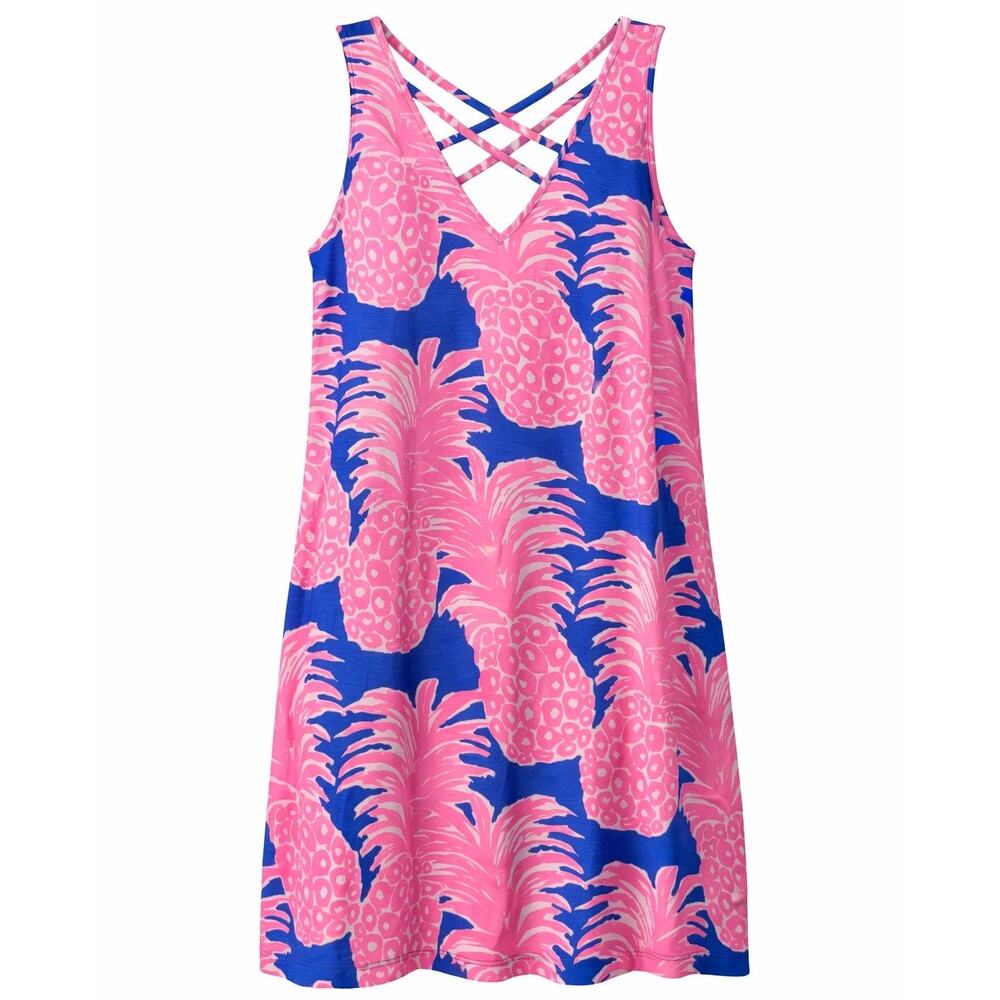 Lilly Pulitzer Pink Blue Pineapple Print Tank Dress 100% Pima Cotton - XS - Picture 2 of 3